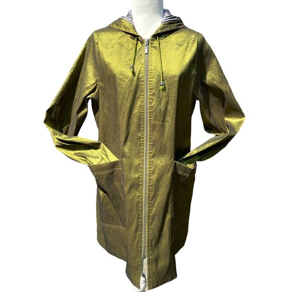 MyCra Pac One‎ Iridescent Green Rain Jacket SZ 1 S/M Oversized Pockets - Picture 1 of 8